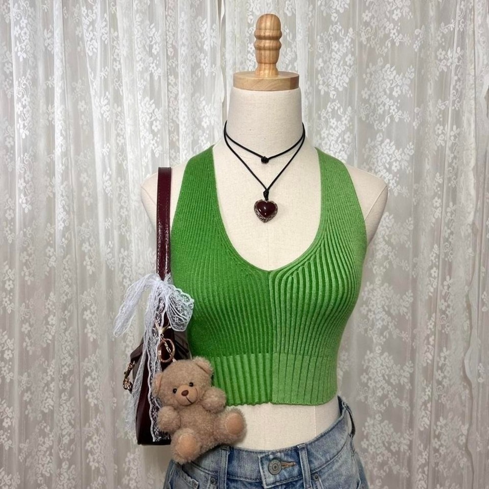 Pacsun LA Hearts Halter Top Green‎ Knit Tank Size Small Preppy Y2K Summer